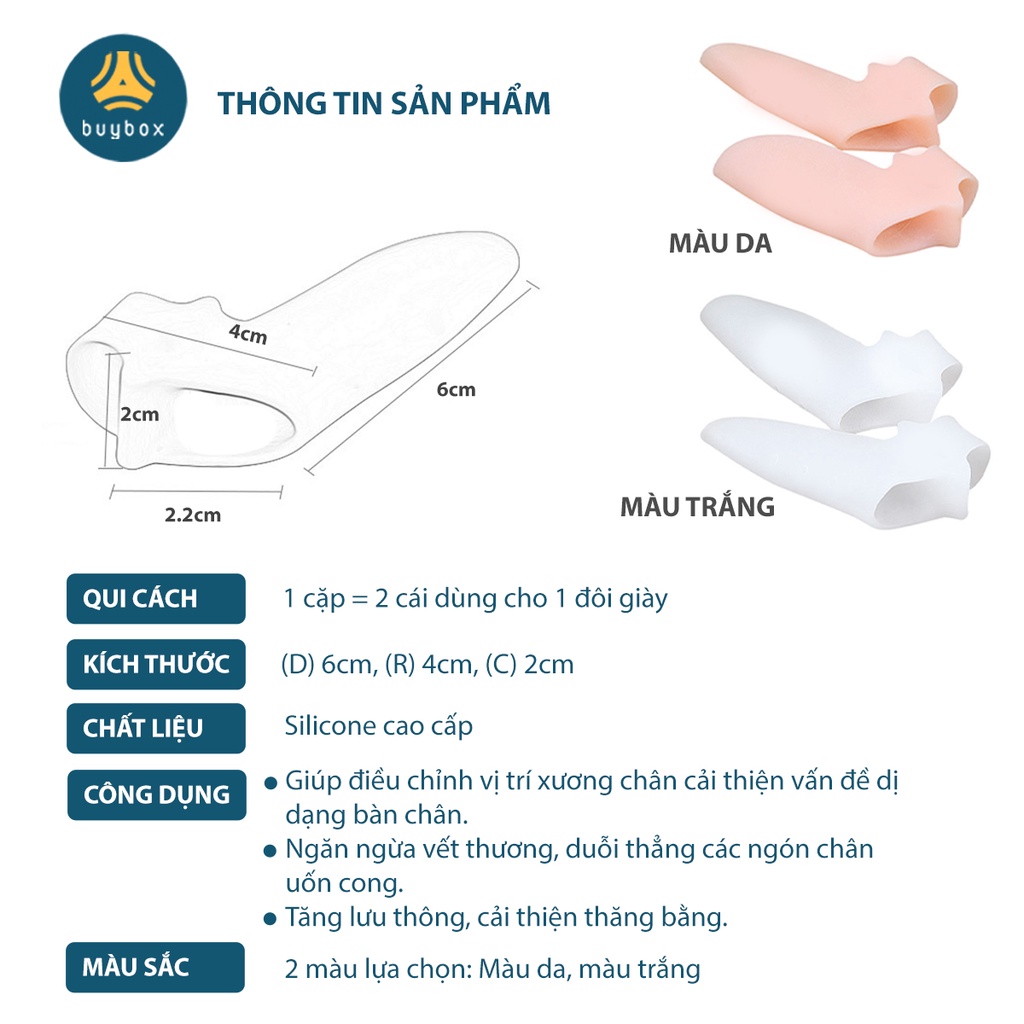 Cặp nẹp silicone tách ngón, bảo vệ đinh hình ngón chân cái - Buybox - BBPK281