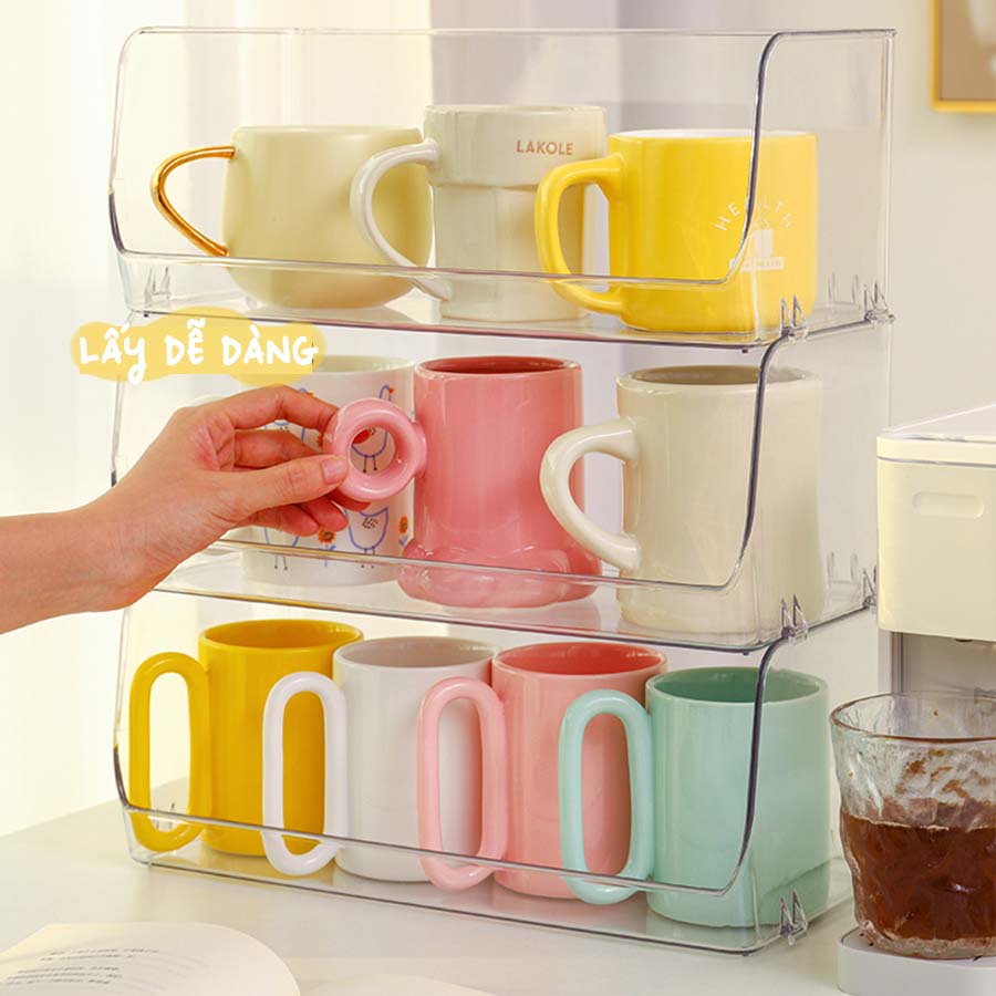 Kệ, Khay  Đựng Cốc Chén, Đựng Đồ Trong Suốt Có Thể Xếp Chồng Siêu Tiện Lợi Q063