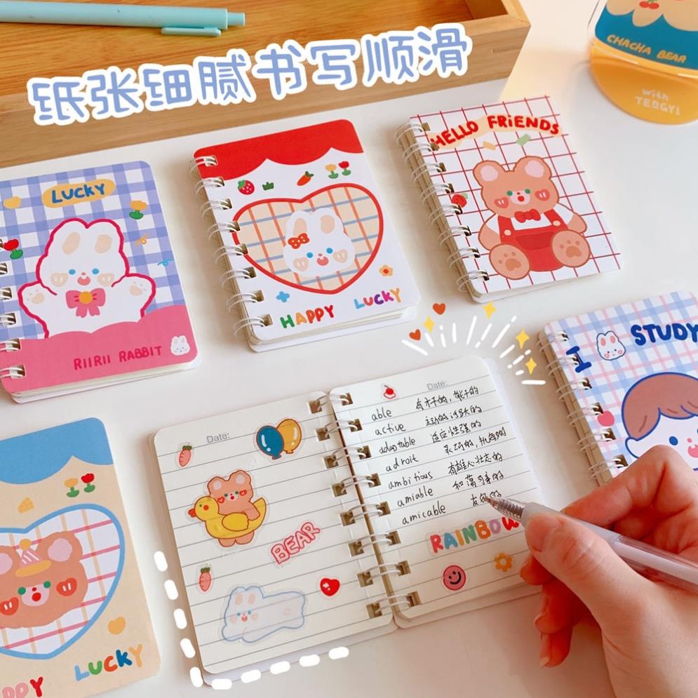 Sổ Tay Ghi Chép Mini Có Lò Xo Họa Tiết Gấu Thỏ Hoạt Hình Phong Cách Hàn Quốc [ Hỏa Tốc HCM ]