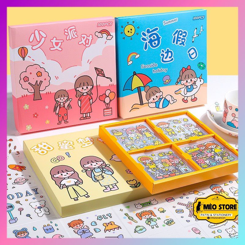 HỘP STICKER TRONG 100 TẤM HÌNH DÁN NHIỀU HỌA TIẾT DỄ THƯƠNG - MixASale
