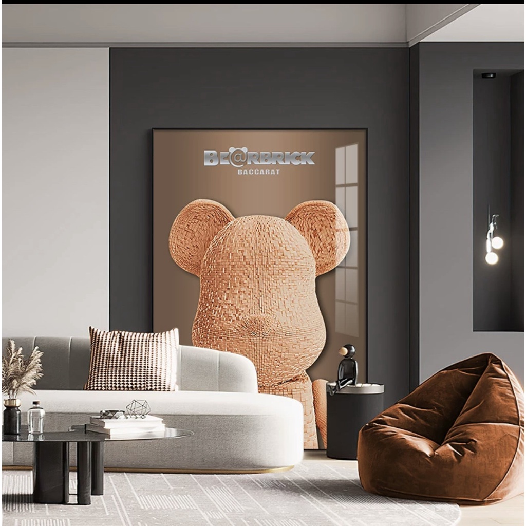 Tranh treo Tường Chú Gấu Kaws BearBrick- Siêu Xe Ô Tô/ Treo Phòng Khách/ Ngủ / Tranh Tráng Gương Ép Gỗ MDF Nhập Khẩu