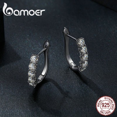 Khuyên tai BAMOER VVS1 bạc 925 dáng chữ U thời trang cho nữ MSE011