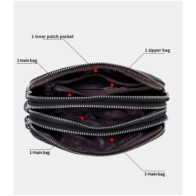 Túi Xách Da Bò Thật Họa Tiết Hạt Dưa Khóa Kéo Ba Lớp Thời Trang Mới Cho Nữ