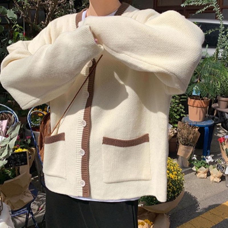 ÁO LEN CARDIGAN PHỐI VIỀN DÁNG RỘNG PHONG CÁCH HÀN MÙA ĐÔNG