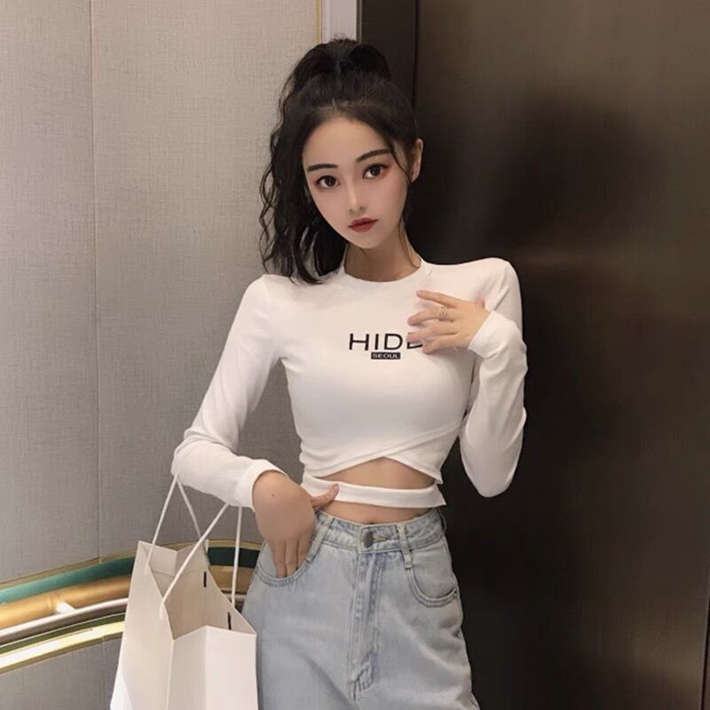 Jiashucheng Áo Thun Nữ Dài Tay Vạt Chéo Thời Trang