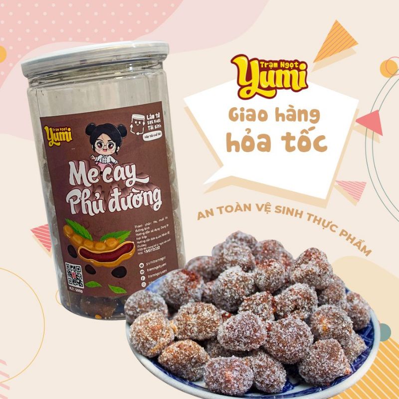 Me cay phủ đường Yumi 500g kẹo hoa quả chua ngọt đồ ăn vặt trái cây thơm ngon