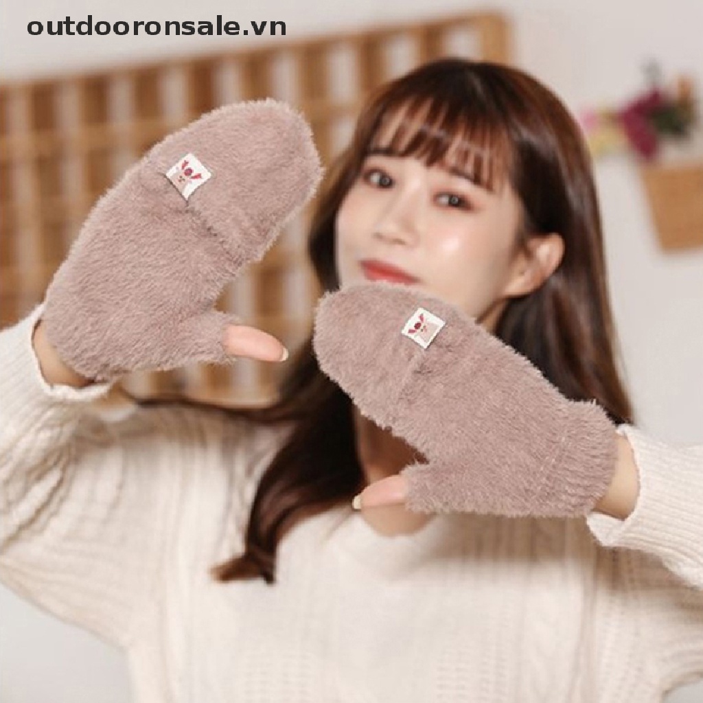Găng Tay Hở Ngón Mùa Đông Dày Dặn Ấm Áp Mềm Mại Thoải Mái Phong Cách Hoạt Hình Dễ Thương Thoải Mái Cho Nữ