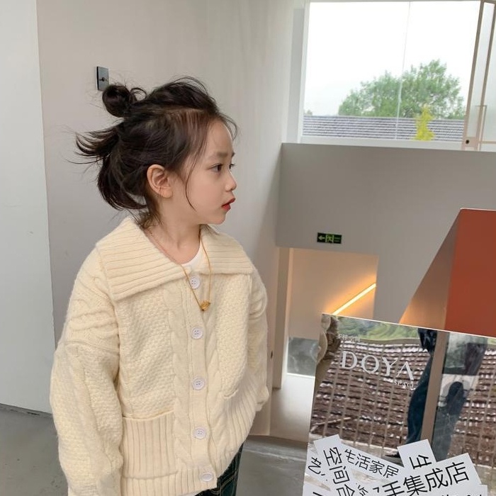 Áo Len Dệt Kim Màu Trơn Cổ Điển Hàn Quốc Mới Dành Cho Trẻ Em