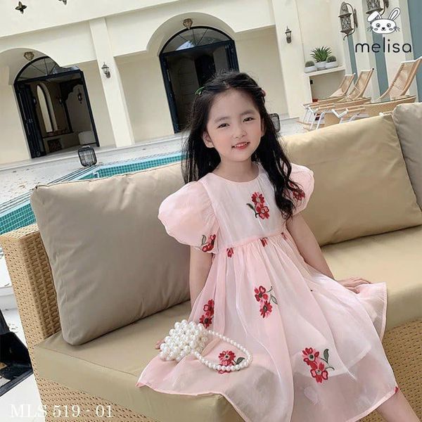 Đầm hoa tơ óng Bé Gái xuất xịn