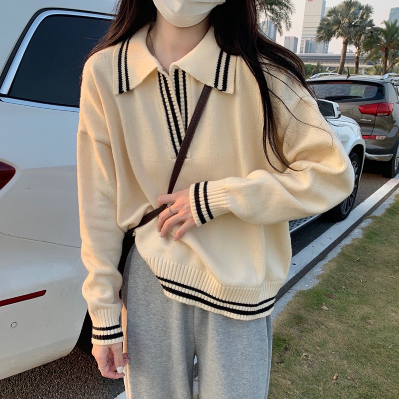 NZN Áo Thun polo Dệt Kim Phong Cách Hàn Quốc Thời Trang Thu Đông Cho Nữ