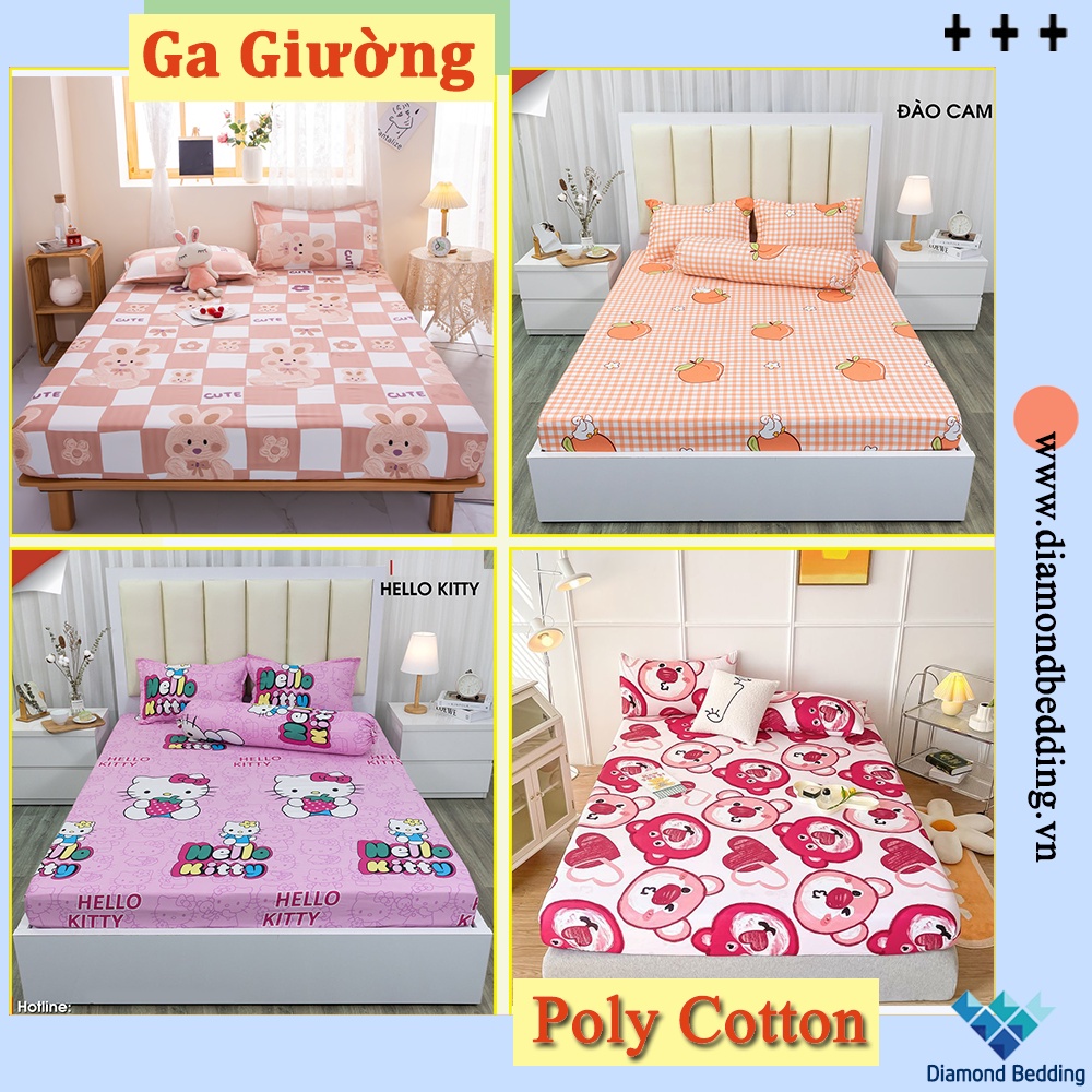 Ga Trải Giường Cotton Poly, Ga Đệm 💎m2/m4/m6/m8💎 (Chưa Kèm Gối) 4 Mùa Họa Tiết Cute - Diamond Bedding