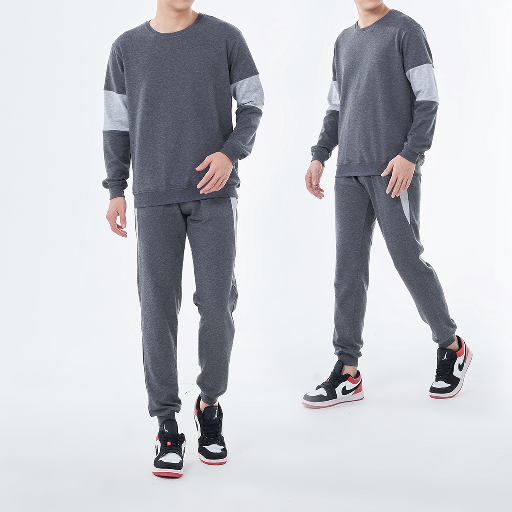 Bộ Quần Áo Thu Đông Dài Tay Nam ROUGH Chất Nỉ Pima Spandex Cổ Tròn 4 Màu Trẻ Trung