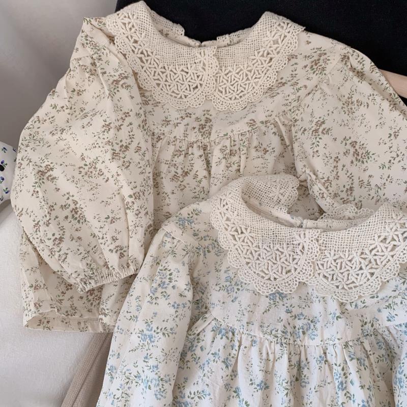 Áo Sơ Mi Cotton Mềm Mại Tay Dài Phồng In Họa Tiết Hoa Phong Cách Hàn Quốc Dành Cho Bé Gái 1119