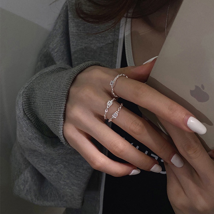 Nhẫn Kim Loại Hở Đính Đá Zircon Đơn Giản Cá Tính Thời Trang Hàn Quốc Cho Nữ