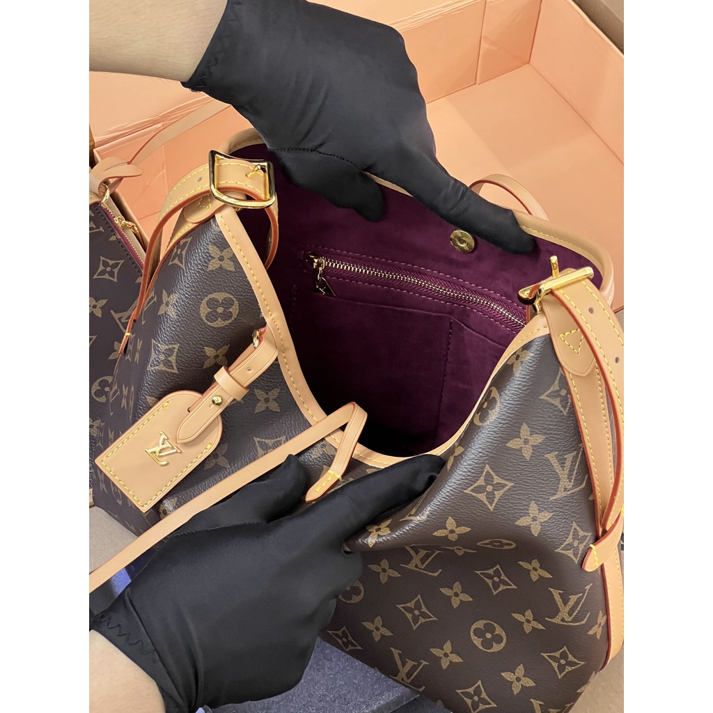 Set Túi Tote Ví LV Carryall PM Da Thật LÓT ĐỎ NHUNG 2 BOX đi học công sở