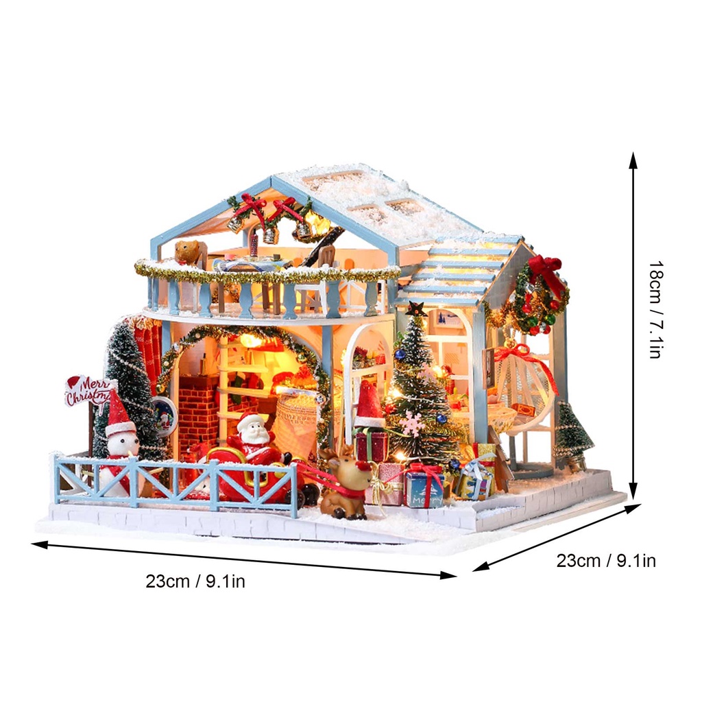 [Hàng Sẵn] Nhà búp bê bằng gỗ Giáng sinh lắp ghép thu nhỏ với đồ nội thất Mô hình quà tặng chơi【Summer062】
