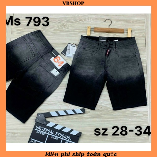 Quần short jean nam màu đen trơn loang trắng co giãn vài dày dặn VB-SHOP602