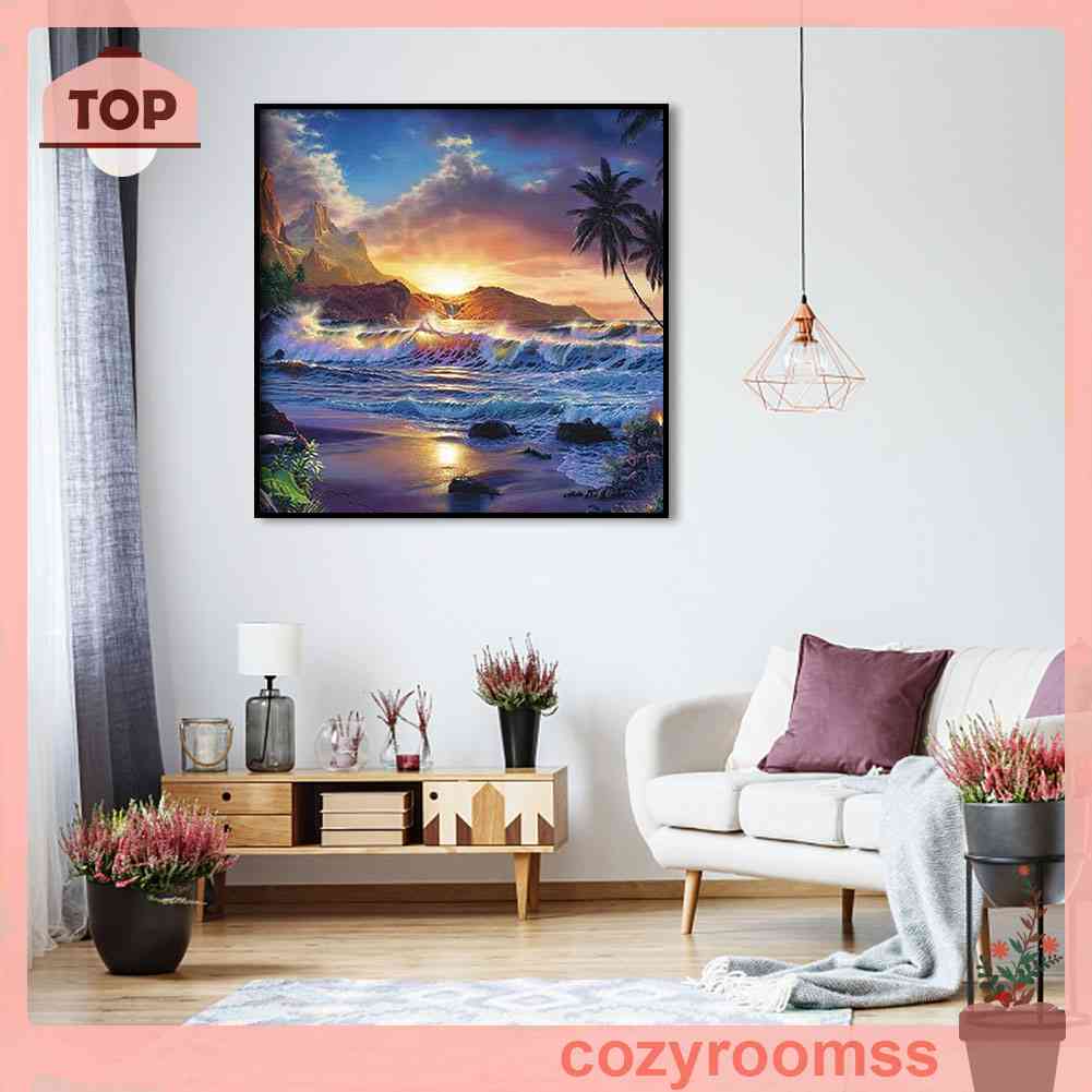 Bộ Tranh Đính Đá 5D Hạt Tròn Tự Làm Hình Sóng Biển