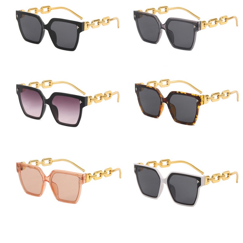 (HENGHA) Kính Râm Gọng Vuông Bản To Phối Dây Xích Thời Trang Phương Tây