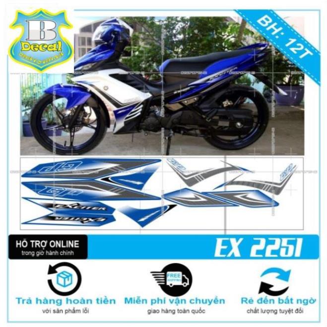 FREE SHIP + SALE SỐC +DECAL PVC 5 LỚP CHẤT LƯỢNG CAO Tem rời EX 2011 ZIN TRẮNG XANH GP [Bi Decal]