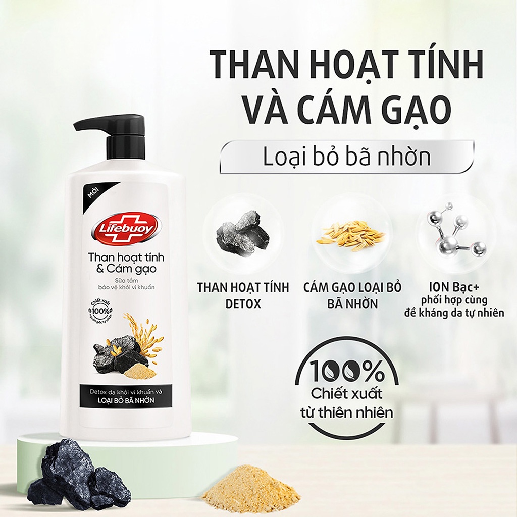 Sữa tắm than hoạt tính và cám gạo Lifebouy- Hàng khuyến mại 200g