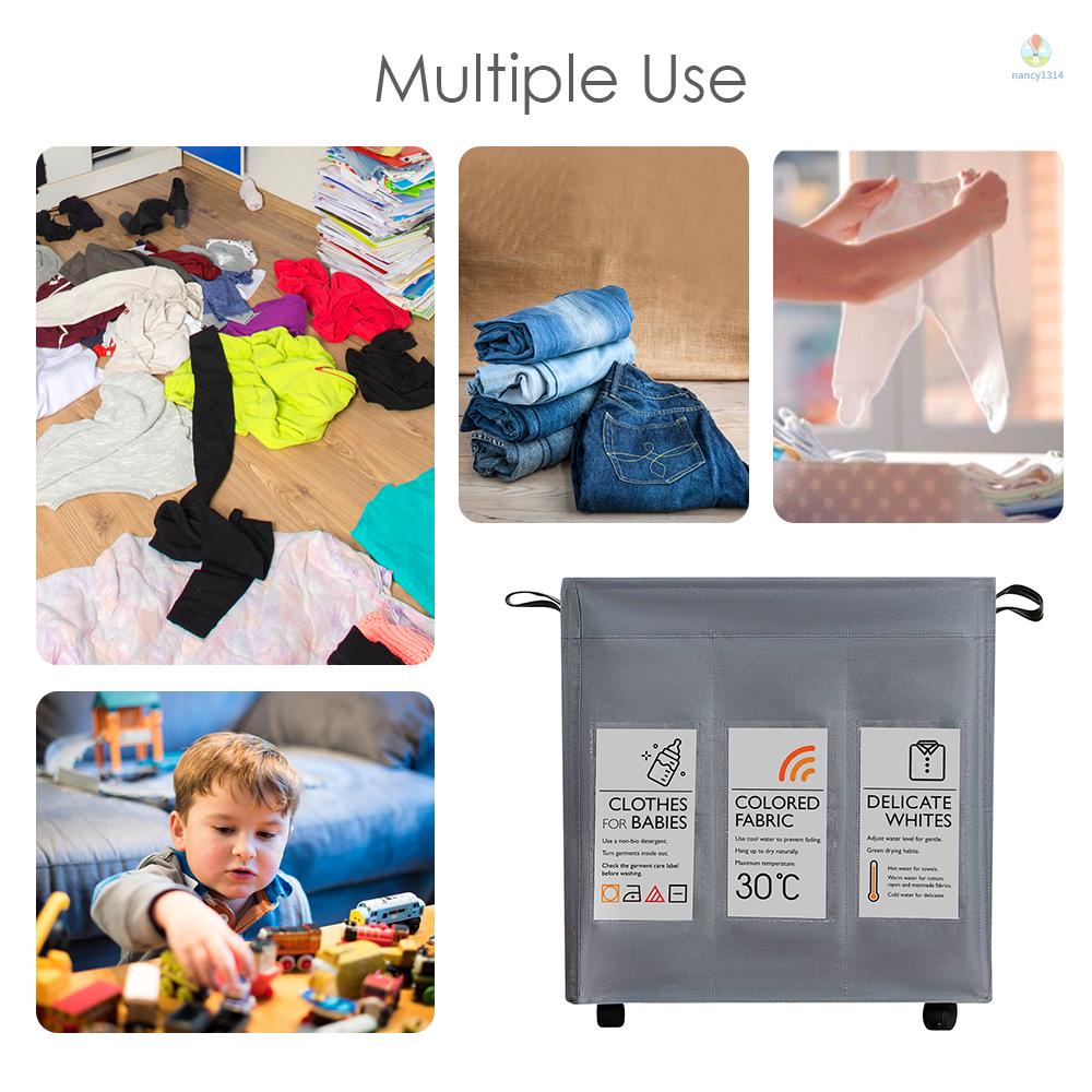 Nacyvn Giỏ Đựng Đồ Dơ 3 Ngăn Bằng Vải Oxford Có Bánh Xe Và Tay Cầm Và Dây Rút Sắp Xếp Gọn Gàng Với 4 Thanh Hỗ Trợ