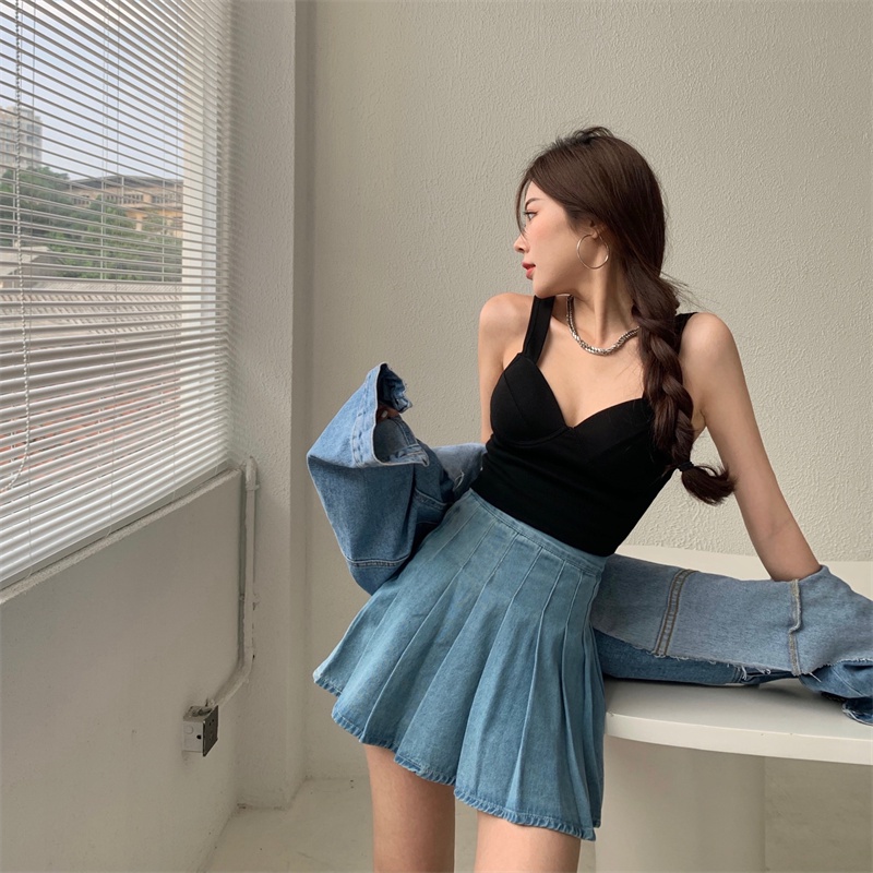 Áo hai dây SUXI cổ chữ V có mút đệm ngực màu sắc đơn giản cho nữ