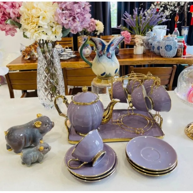 Bộ bình cốc sứ pha trà pha cafe màu sắc lạ mắt sang trọng 628 , 629