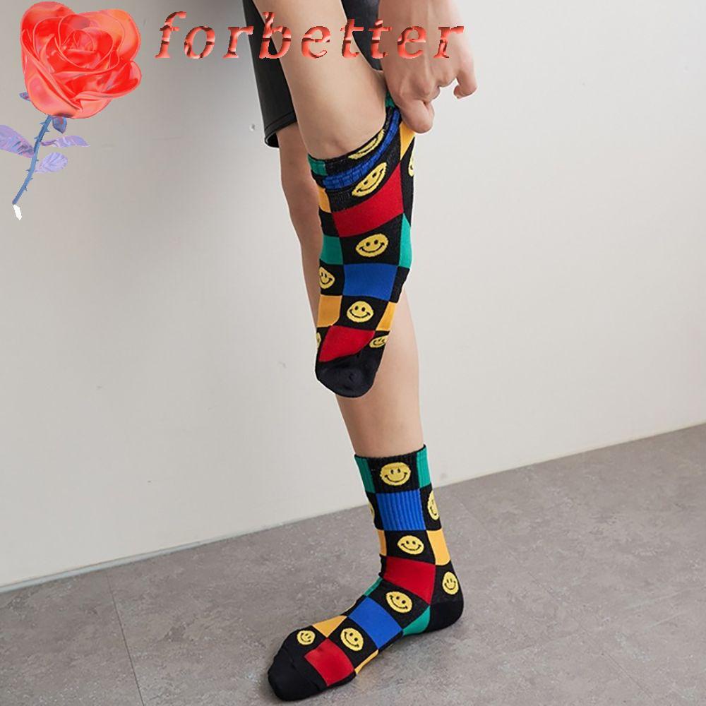 Vớ cotton cổ trung thoáng khí in hình mặt cười nhiều màu thời trang cho nữ