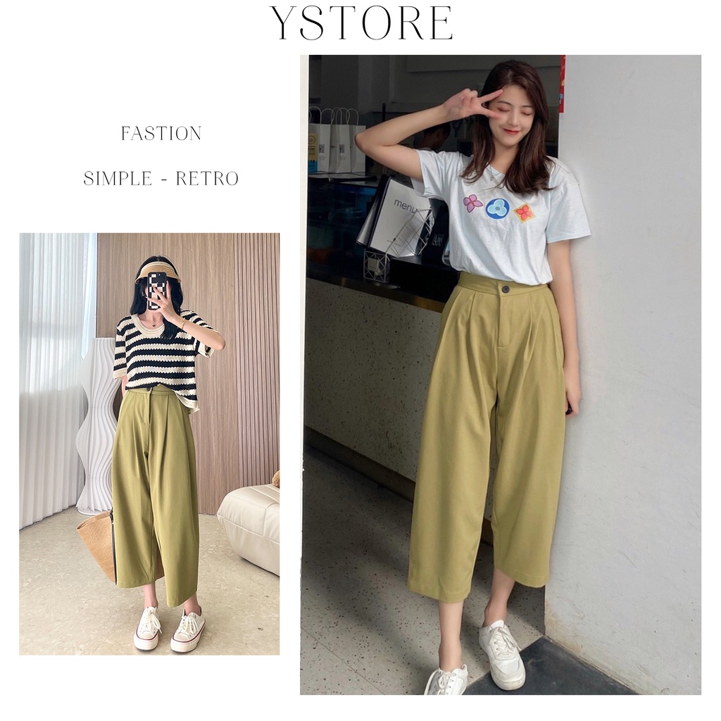 Quần ống đứng suông, quần tây ống rộng nữ vải Cạp Cao xếp ly form ngố đi học đi làm bigsize 45-75kg YSTORE