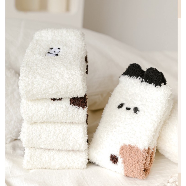 Vớ WAFNHA D361 lông cừu san hô dày giữ ấm họa tiết gấu trúc