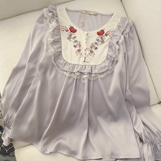 BỘ LỤA DÀI QUẢNG CHÂU CỔ THÊU HOA XINH