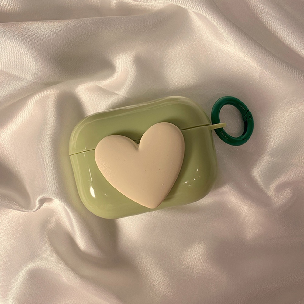 Vỏ Bảo Vệ Hộp Sạc Tai Nghe Airpods 1 2 3 Pro Bằng Silicon Mềm Hình Trái Tim Màu Matcha Dễ Thương