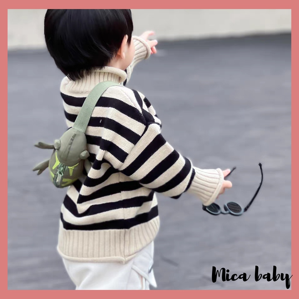 Áo len cao cổ cho bé họa tiết sọc dọc phong cách Hàn Quốc đáng yêu QA58 Mica baby