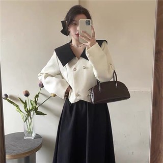 Set áo dạ cổ pha mix chân váy nhung siêu xinh