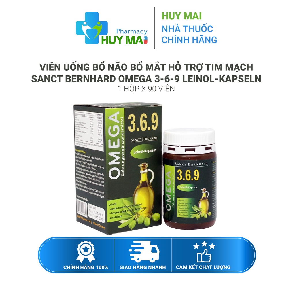 Viên uống bổ não bổ mắt hỗ trợ tim mạch Sanct Bernhard Omega 3-6-9 Leinol-Kapseln Hộp 90 viên