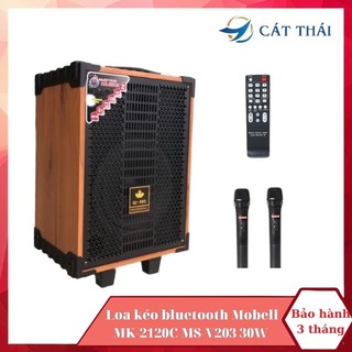 Loa kéo di động thùng gỗ mobell ms-v203 30w – kèm 2 micro, remote