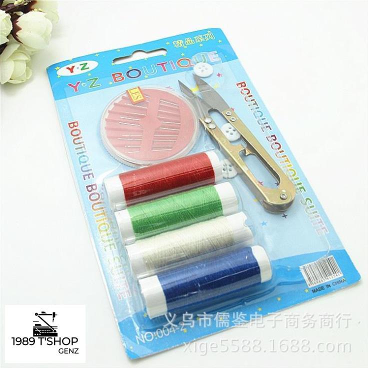 Combo 4 Cuộn Chỉ Đủ Màu Và 8 Kim Khâu Các Loại,1 Kéo Cắt Dùng Sửa Chữa May Vá Gia Đình