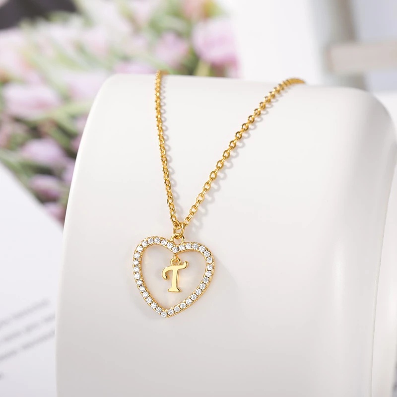 Vòng cổ Mặt Trái Tim Khắc Chữ Cái A-Z 26 Chữ Số Thời Trang Cho Nữ