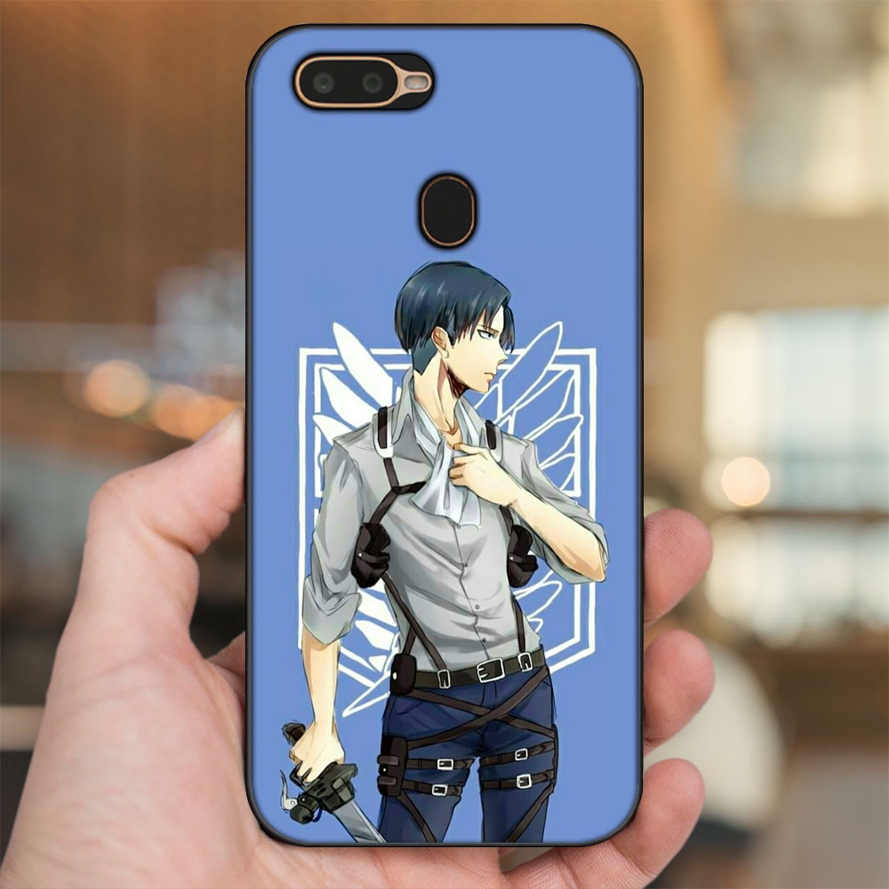 Ốp lưng Oppo A5S, A7, A12, F9 viền đen in hình Levi Ackerman Attack On Titan