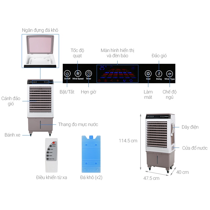 Quạt điều hoà Kangaroo KG50F79 45L có remote - Hàng trưng bày chưa qua sử dụng
