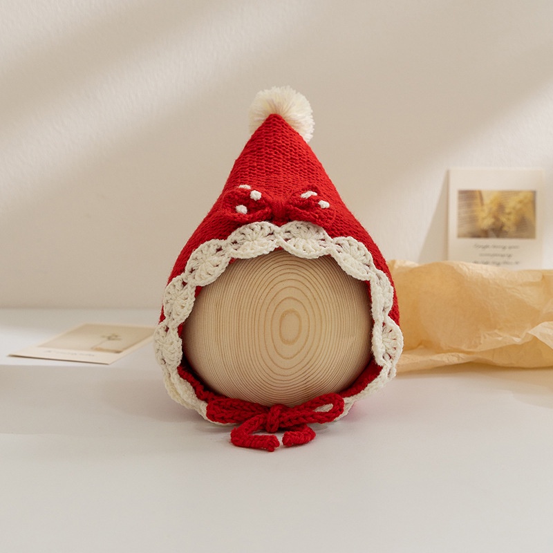 Mũ Len Dệt Kim Đính Nơ Ren Bảo Vệ Tai Chống Gió Mùa Đông Ấm Áp Mới Cho Bé Gái