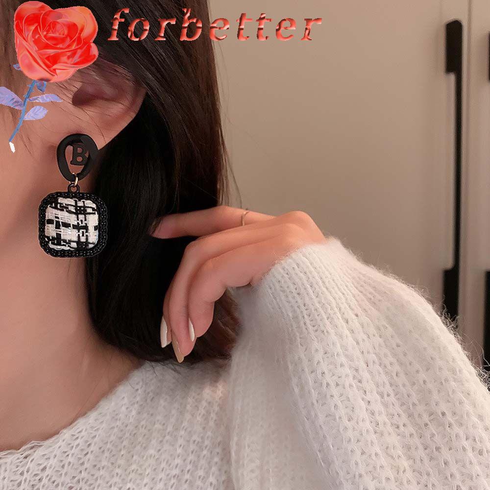Bông tai bằng kim loại họa tiết ô vuông màu trắng đen phong cách hàn quốc cổ điển cho nữ mẫu mã đa dạng