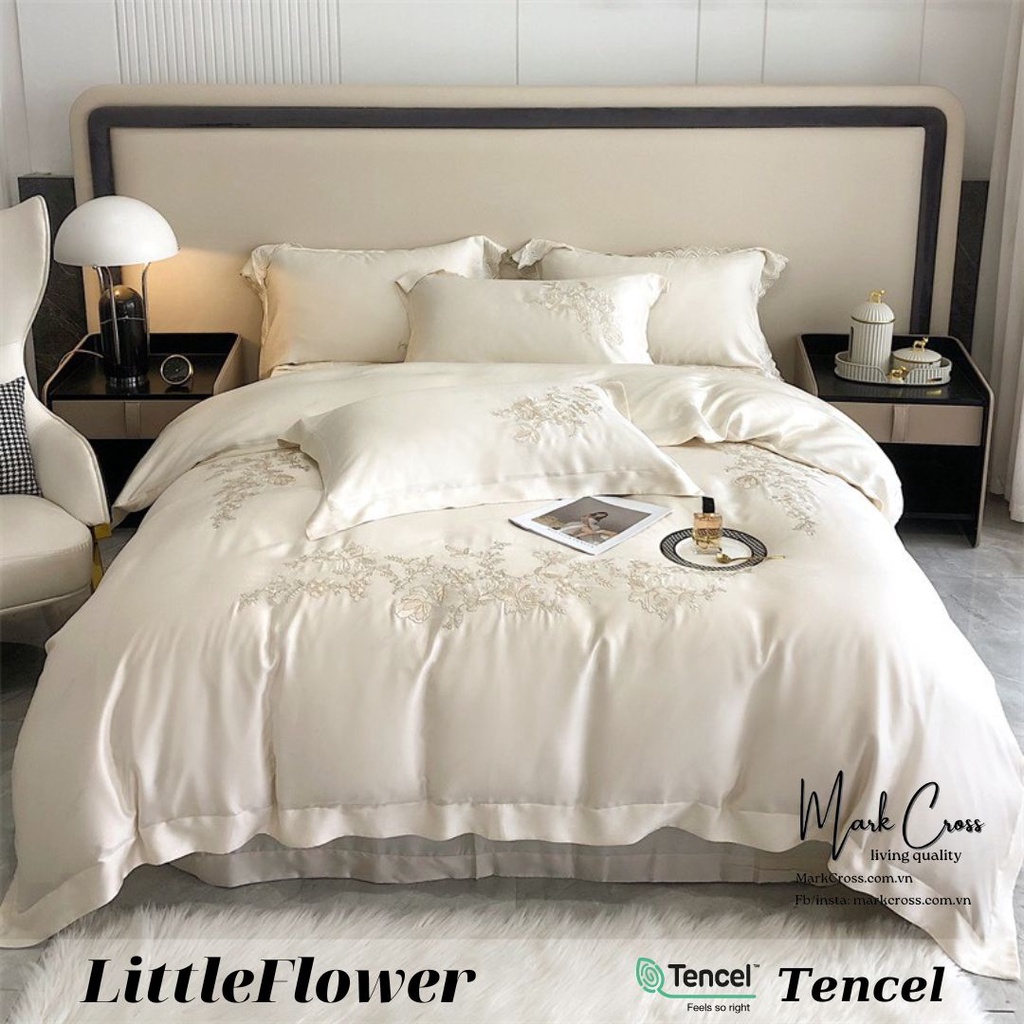 LittleFlower - Bộ Chăn ga cao cấp Tencel 100s thêu họa tiết