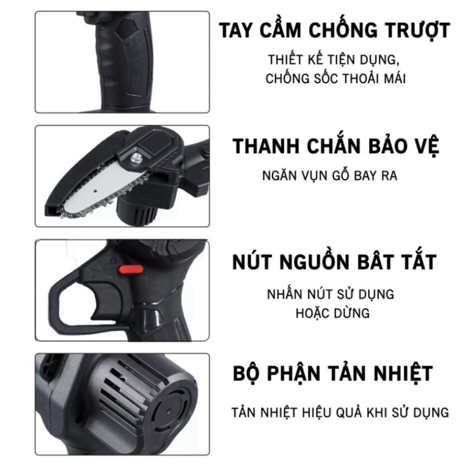 Máy Cưa pin,Cưa xích pin cầm tay mini Lapusen 6in cắt cành cây cưa gỗ C6