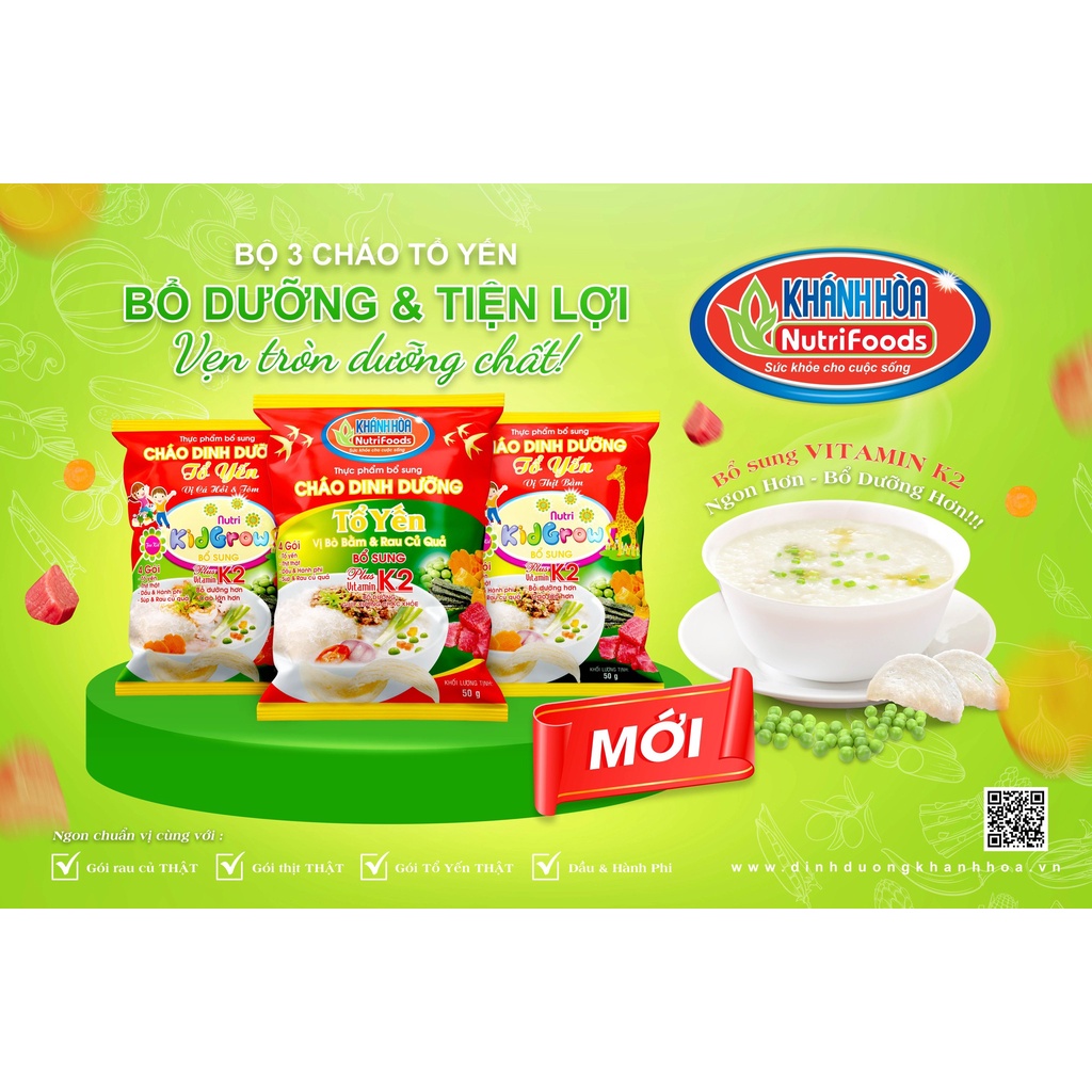 Cháo Dinh Dưỡng Tổ Yến Cao Cấp - Khánh Hòa NutriFoods Vị Bò Bằm Và Rau Củ Thùng 30 Gói