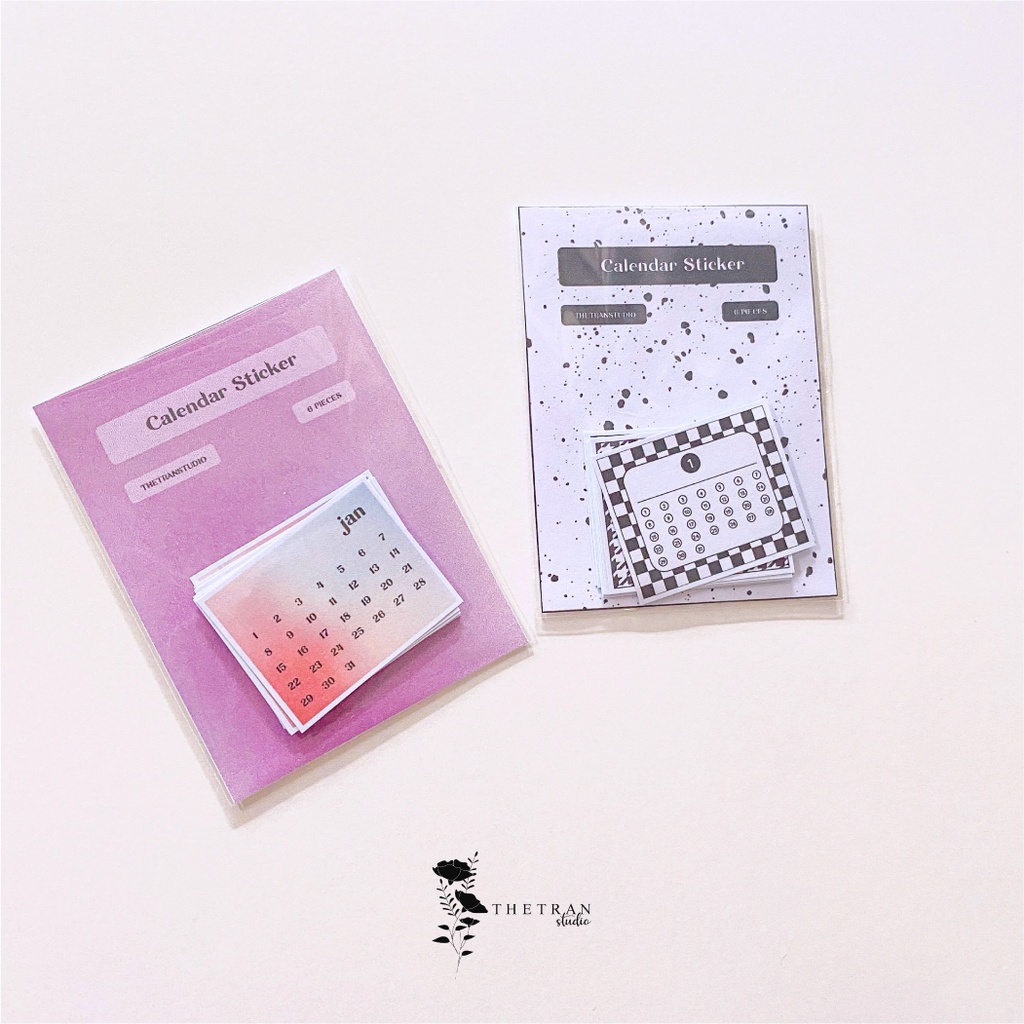 Bộ 12 sticker cute lịch mini dùng cho tất cả các năm / calendar sticker / thetranstudio