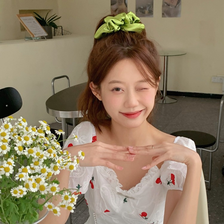 Dây Buộc Tóc Vải Satin Màu Sắc Tươi Sáng Phong Cách Pháp