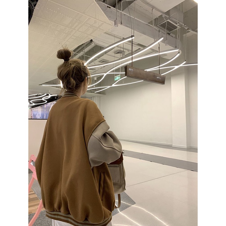 Áo Khoác Bóng Chày Dáng Rộng Phong Cách Retro Thời Trang