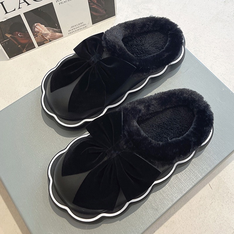 Dép sục - Crocs đính nơ tiểu thư dễ thương lót lông